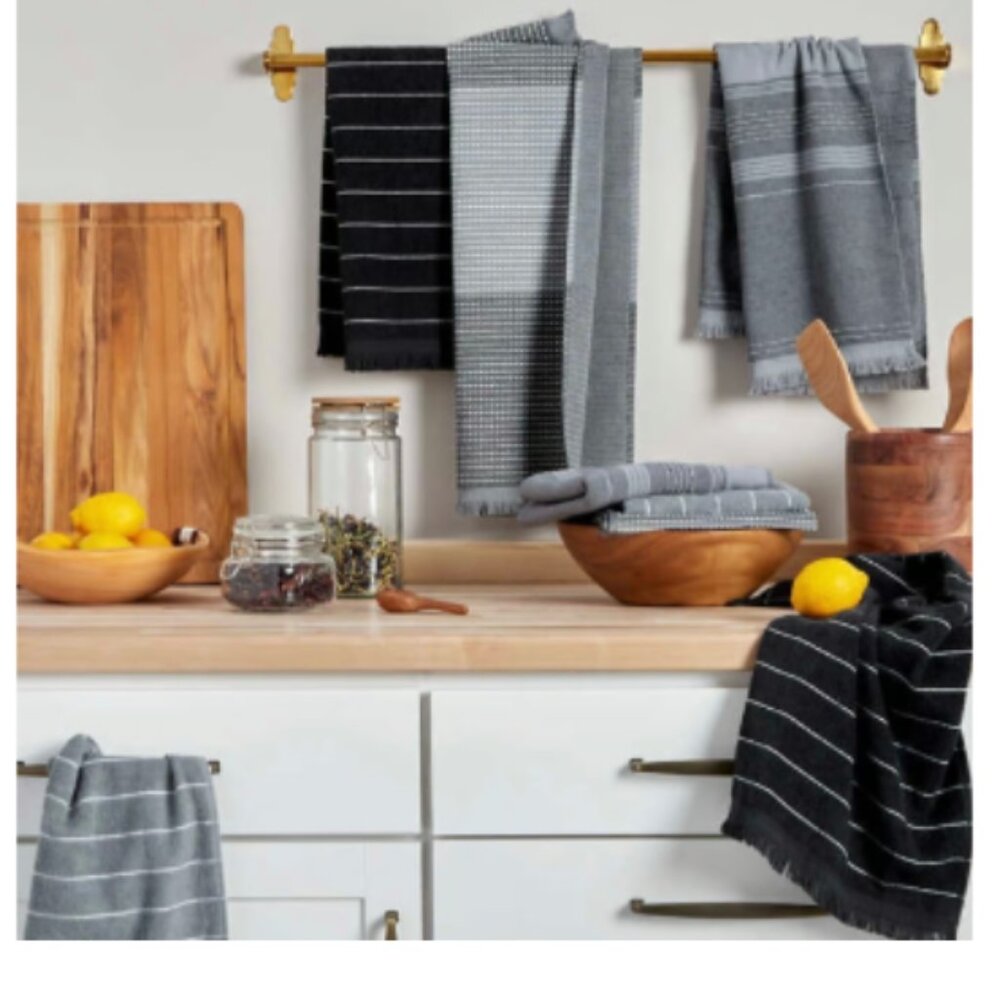 Classic Elements 8 Pack 100% Cotton Soft and Absorbent  Kitchen Towels, Gray